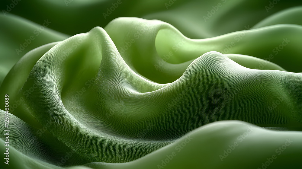 Poster soft green fabric draping elegantly in gentle waves with a smooth texture and subtle sheen.