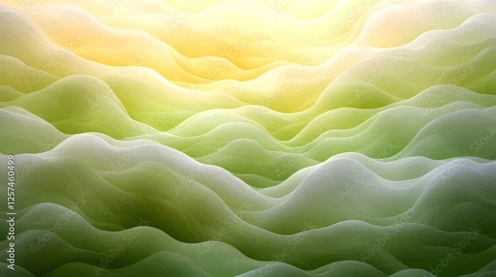 Poster soft waves of green and yellow hues blending together creating an abstract texture in smooth motion