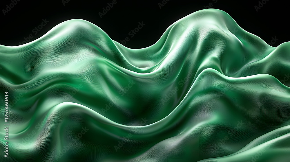 Aufkleber flowing green fabric with soft waves and elegant folds against a dark background creating a serene a