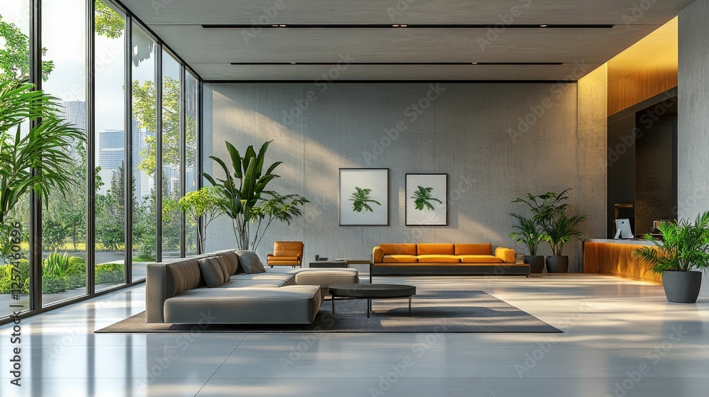 Canvas Prints Modern lobby sunlight plants stylish furniture