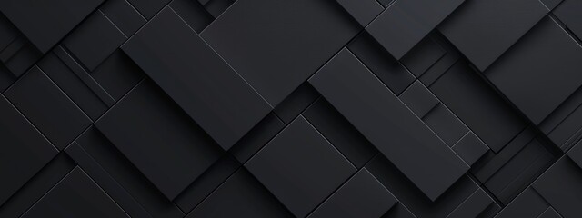 Fototapeta premium Contemporary geometric pattern with overlapping squares and rectangles on black background. Featuring white space in the center for text, ideal for design templates and modern banners.