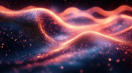 Glittering cosmic waves glow orange blue