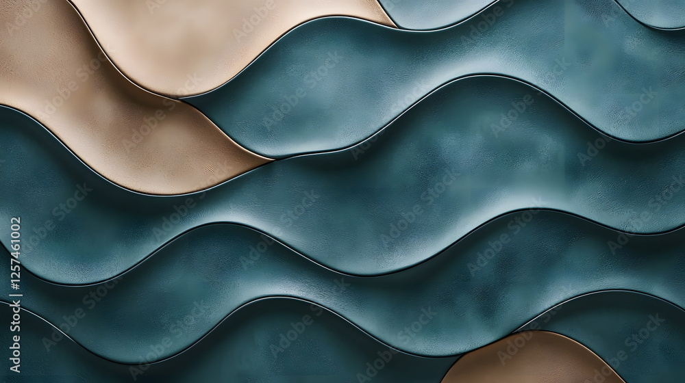 Poster wavy blue and beige abstract textures with smooth curves creating a modern design aesthetic.