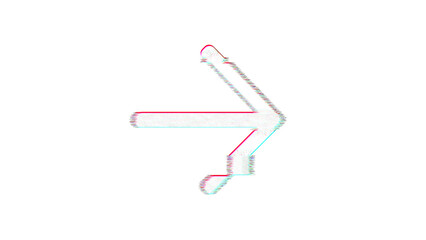 Icon arrow right is distorted. Glitch. Noise, chromatic aberration, geometric distortion