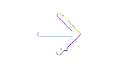 Icon arrow right is distorted. Glitch. Noise, chromatic aberration, geometric distortion