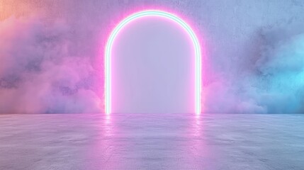 Neon archway in a modern concrete space
