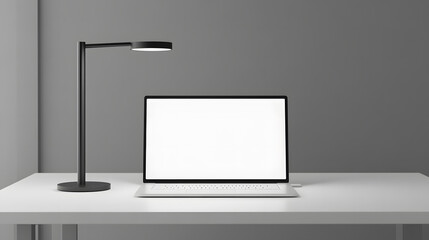 Minimalist Home Office Workspace with Laptop and Desk Lamp