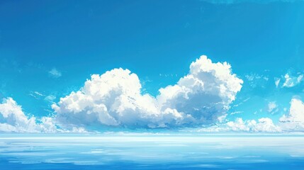 Summer Sky over Calm Ocean: A Digital Painting of Serene Beauty