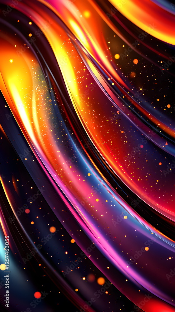 Aufkleber vibrant abstract background with flowing colorful waves and sparkling light effects in dark space.