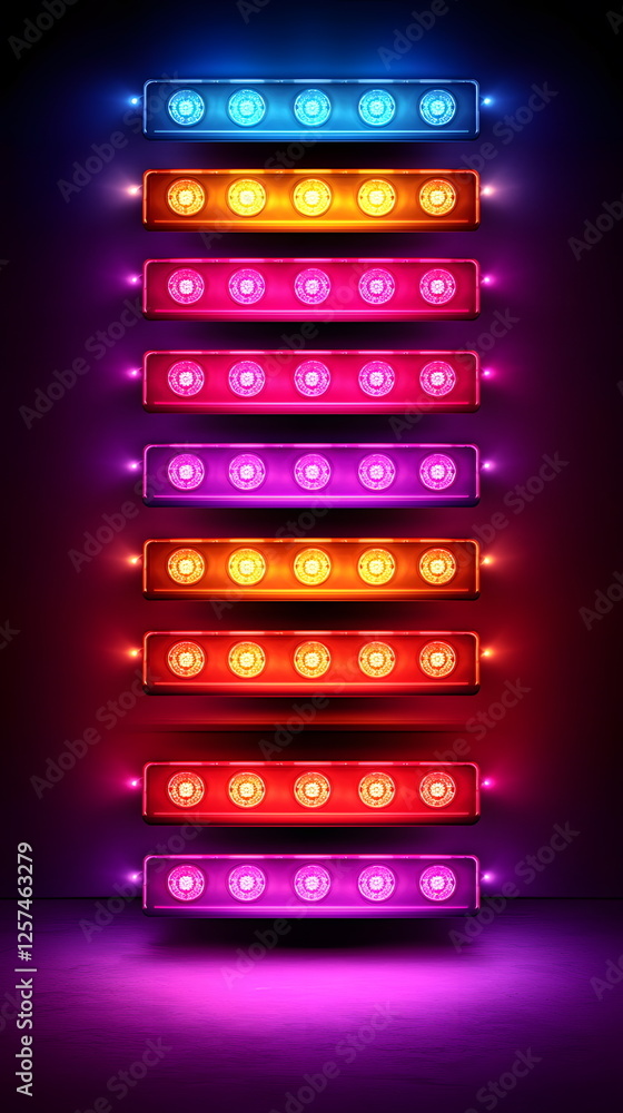 Poster colorful led light display with vivid hues illuminating a dark background in an artistic arrangement