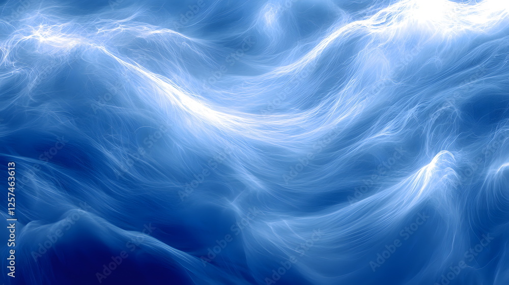 Aufkleber cascading blue waves with ethereal light patterns creating a serene underwater atmosphere.