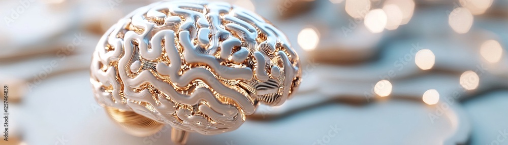 Aufkleber a golden neural network elegantly forms into a human brain shape, representing the captivating integ