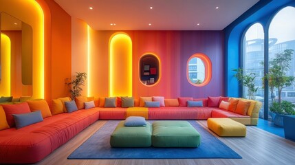 Colorful modular sofa in vibrant room