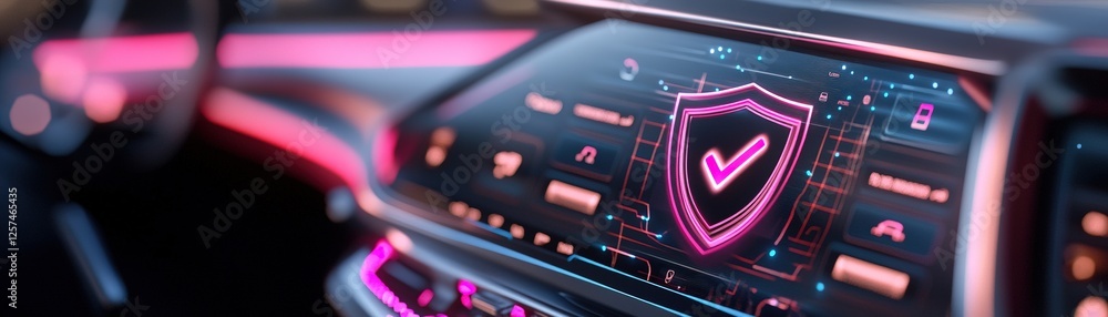 Poster a softly glowing modern dashboard displays an innovative design with a transparent security shield i