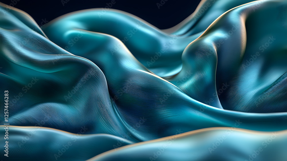 Poster flowing blue fabric creating waves of texture and movement with a soft, futuristic appearance under 