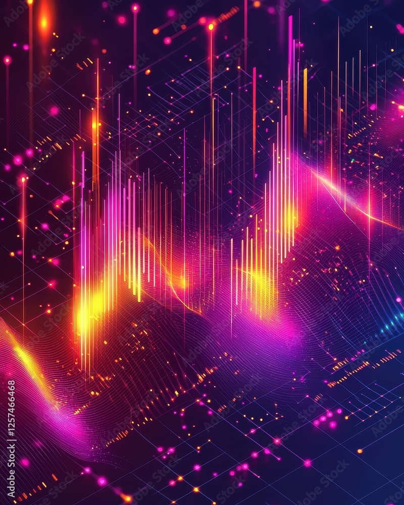 Poster dynamic digital wave patterns abstract art colorful visuals creative design futuristic concept