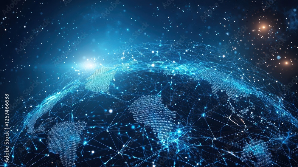 Aufkleber global connectivity revolution visualizing data networks across earth in a cosmic environment