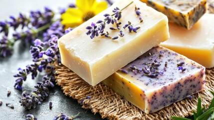 Aromatic Lavender Soaps: Handmade Artisan Soap Bars with Dried Lavender Flowers