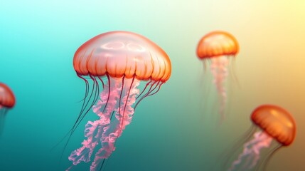 A vibrant underwater scene featuring glowing jellyfish, showcasing their delicate beauty and ethereal movements in a colorful aquatic environment.
