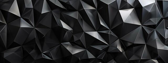 Obraz premium Polygonal Shapes on Black Background for Design, Banner Template, Abstract Polygonal Wallpaper with Copy Space, Minimalist Polygonal Pattern Wallpaper
