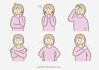 体調不良の女性イラストセット