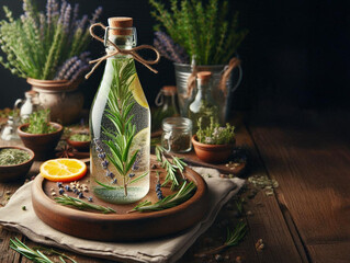 a gourmet herbal soda served in an elegant glass bottle