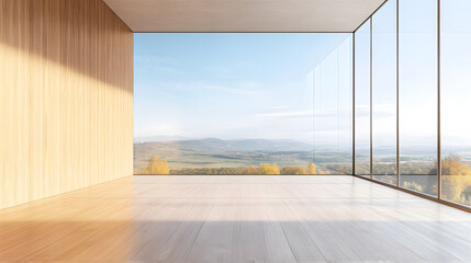 Modern Minimalist Room with Panoramic Mountain View
