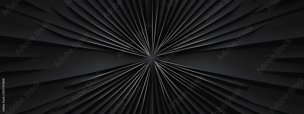 Wall mural abstract minimalist composition with radial lines emanating from the center on black background. fea