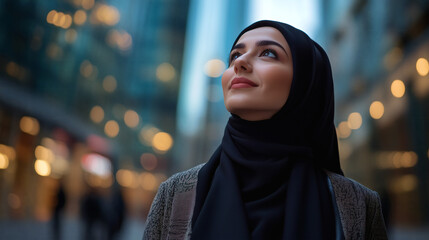 Arab businesswoman standing in office outdoors | young woman employee | Confident arab business woman | successful woman leader