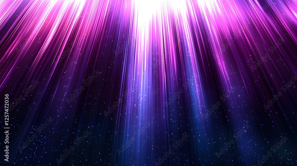 Poster vibrant abstract light rays in purple and blue hues with a starry background creating an ethereal at