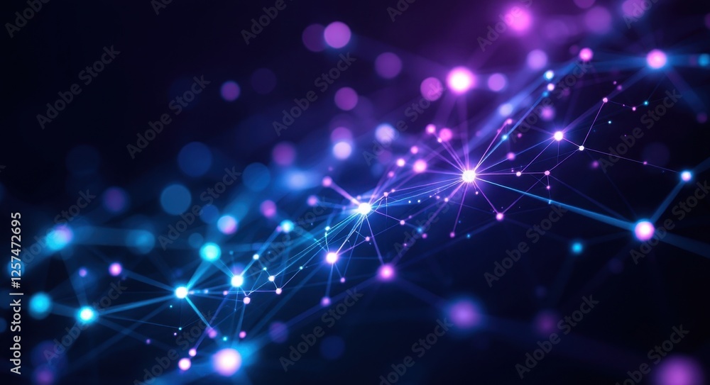 Poster colorful abstract geometric network with glowing points on dark background