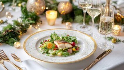 Elegant Christmas Dinner: Pan-Seared Fish with Festive Salad