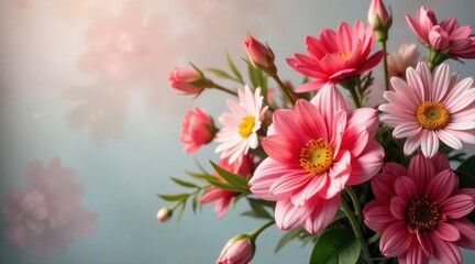 A Delicate Bouquet of Pink and White Blossoms, Softly Lit Against a Pastel Background, Evoking Feelings of Serenity and Gentle Beauty