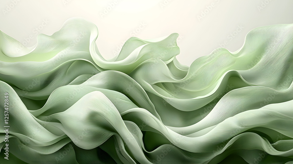 Aufkleber flowing green fabric texture with soft, wavy lines creating a serene and calming background ambiance