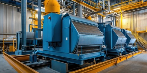 A close-up of advanced filters and machinery used to trap and store carbon emissions at an oil processing plant