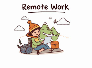 Remote Work Travel Concept: Digital Nomad Working on Laptop