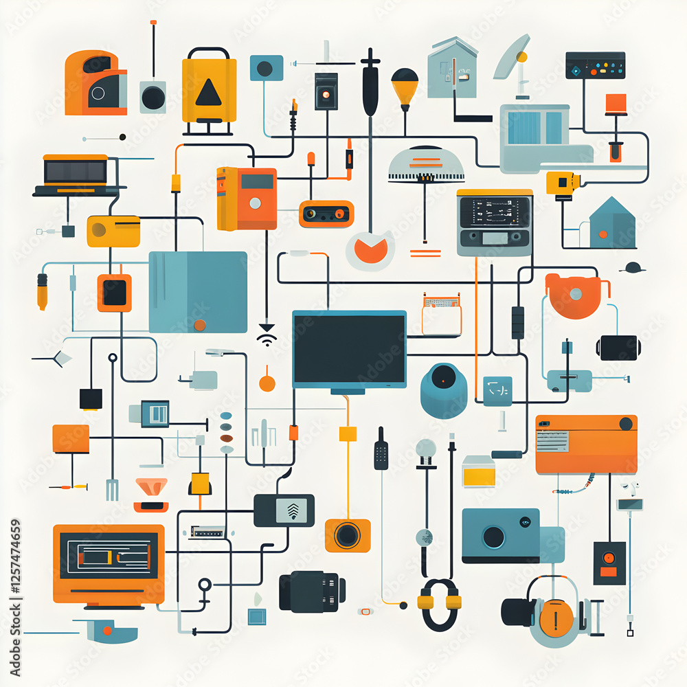 Poster digital network: a vibrant illustration showcasing the intricate connections of technology, symboliz