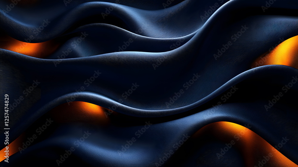 Poster flowing waves of dark fabric with glowing orange accents creating a smooth abstract design backgroun