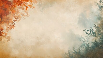 Autumn leaves frame, misty forest background; ideal for seasonal designs