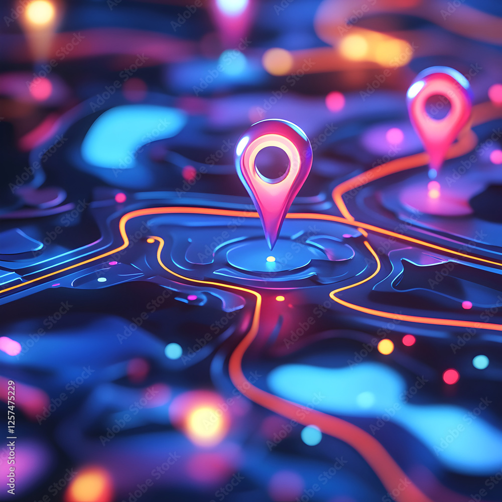 Poster digital navigation: an ethereal visualization of digital navigation, showcasing illuminated location