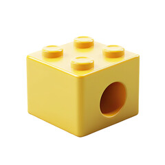 Yellow toy brick, hole, light blue background, childhood, play