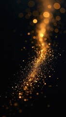 Elegant golden dust particles on black background, backdrop, refined