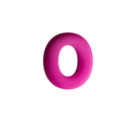 Vibrant pink number 0 zero in bold gradient font with a slight shadow effect. 3d illustration