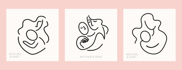 Mother and Baby One Line Drawing Breastfeeding Set