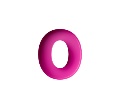 Vibrant pink number 0 zero in bold gradient font with a slight shadow effect. 3d illustration