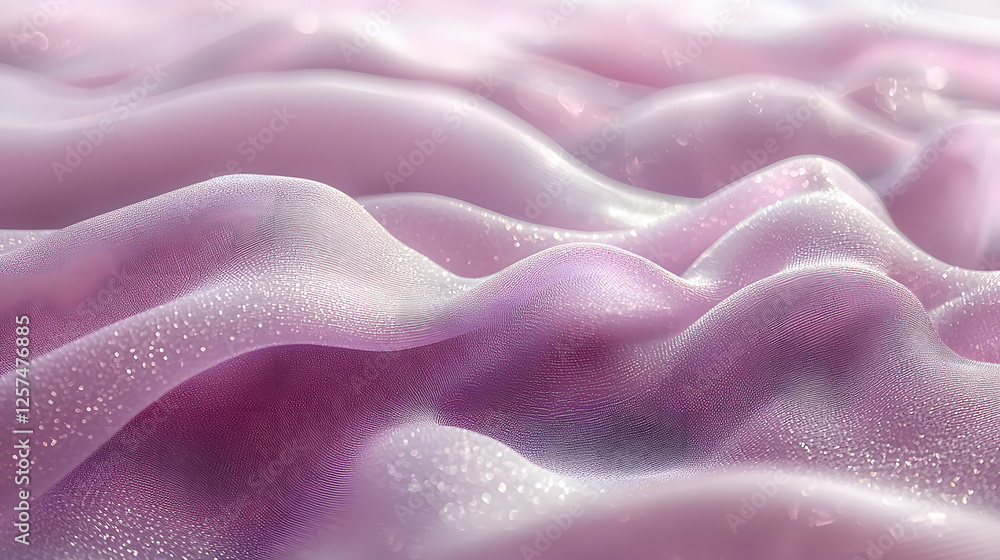 Poster soft pink fabric draping gently with delicate water droplets and subtle texture flowing organically.
