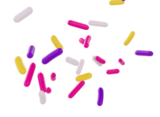 Bright and colorful candy sprinkles scattered and floating in mid-air, 3d illustration