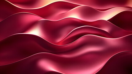 Undulating crimson fabric background with soft waves and elegant sheen illuminated by gentle light.