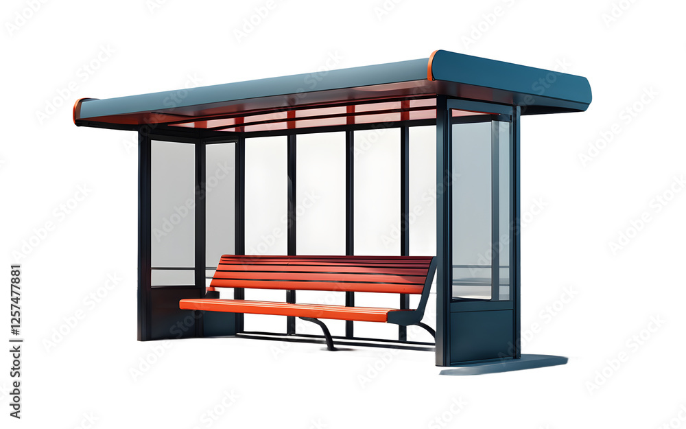 Poster a modern bus stop shelter with a transparent glass roof, isolated on a empty plain background