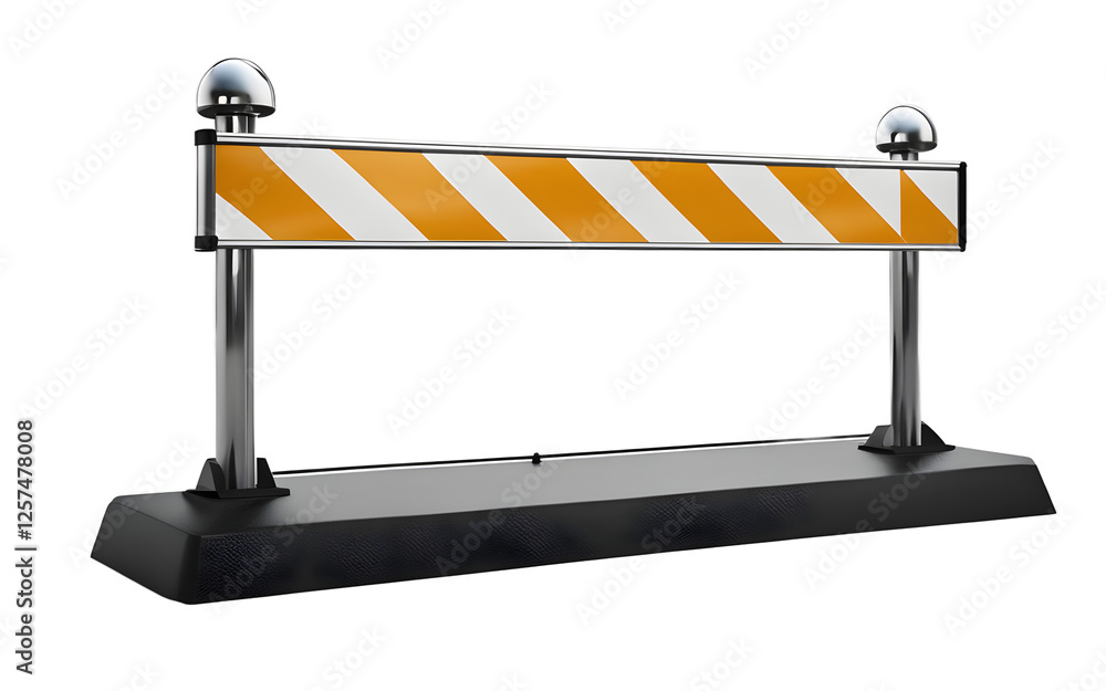 Poster a modern pedestrian crossing barrier with a reflective strip, isolated on a empty plain background